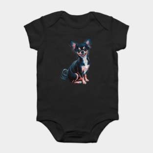 Chihuahua with Vibrant colors and Exaggerated Features. Baby Bodysuit
